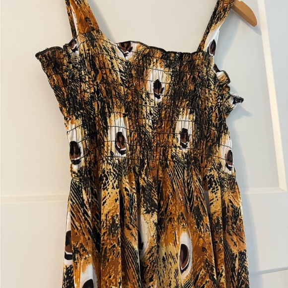 Peacock Summer Casual Dress Flow Sundress NWOT Sz Small Brown Yellow - Picture 2 of 3